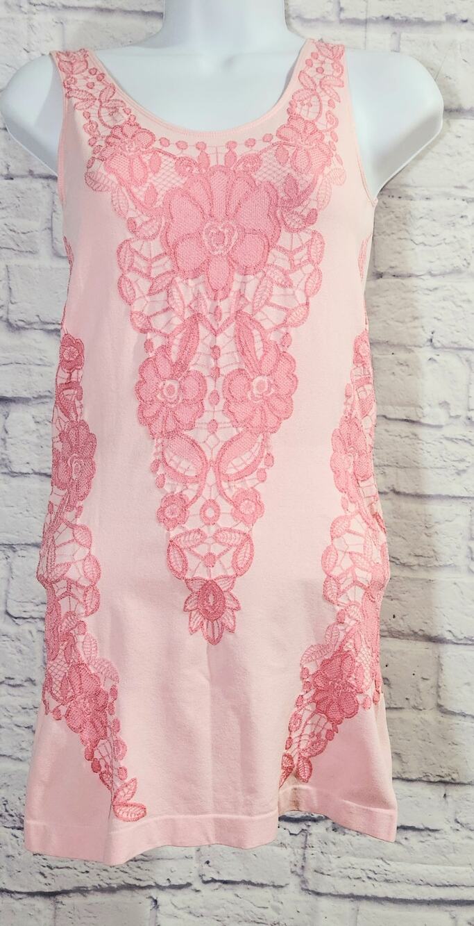 Soho Girls Pink Lace Overlay Detail Tank Top One Size Fits All Lightweight Soft